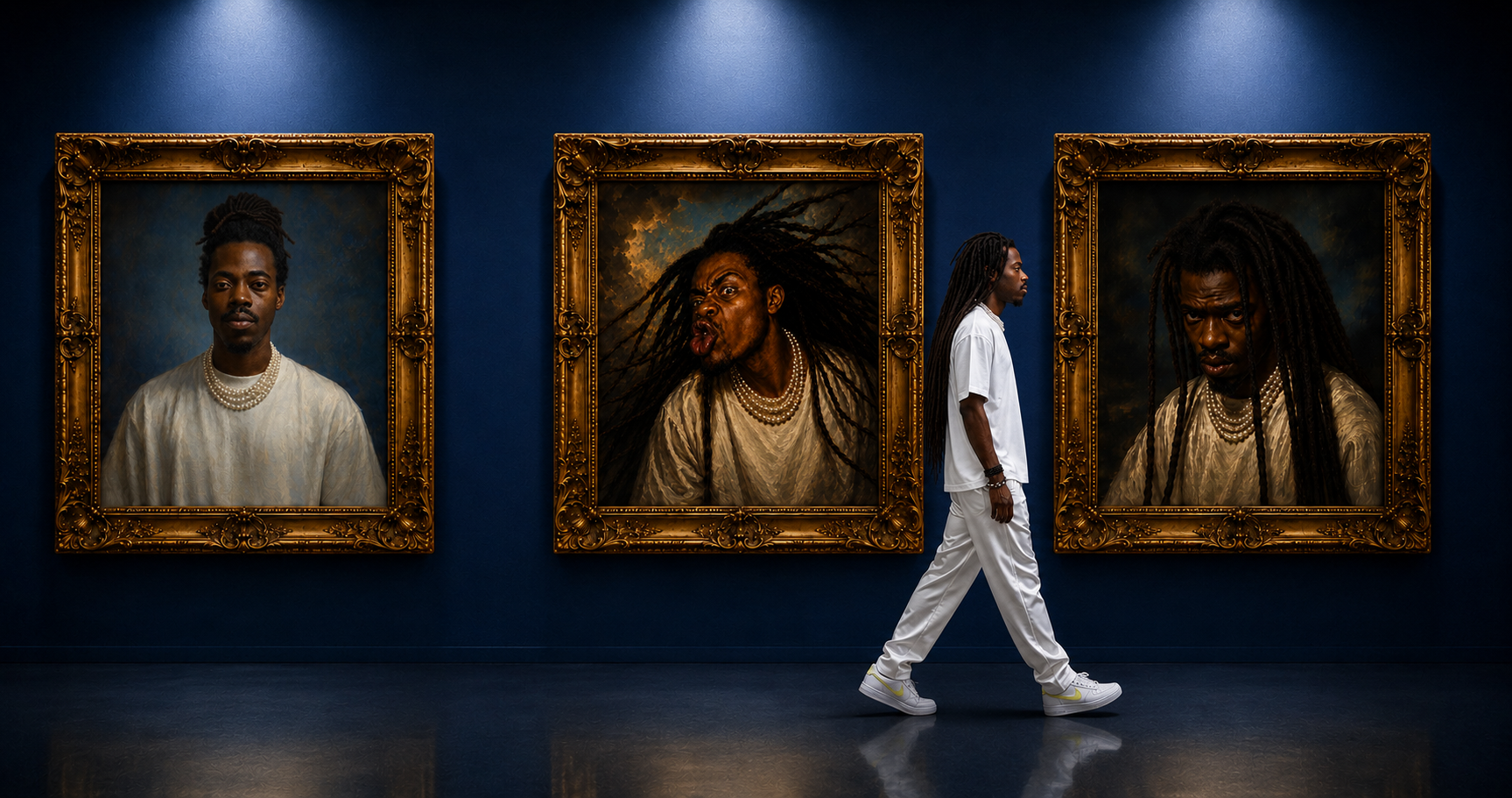 Un filao traverse la salle du musée