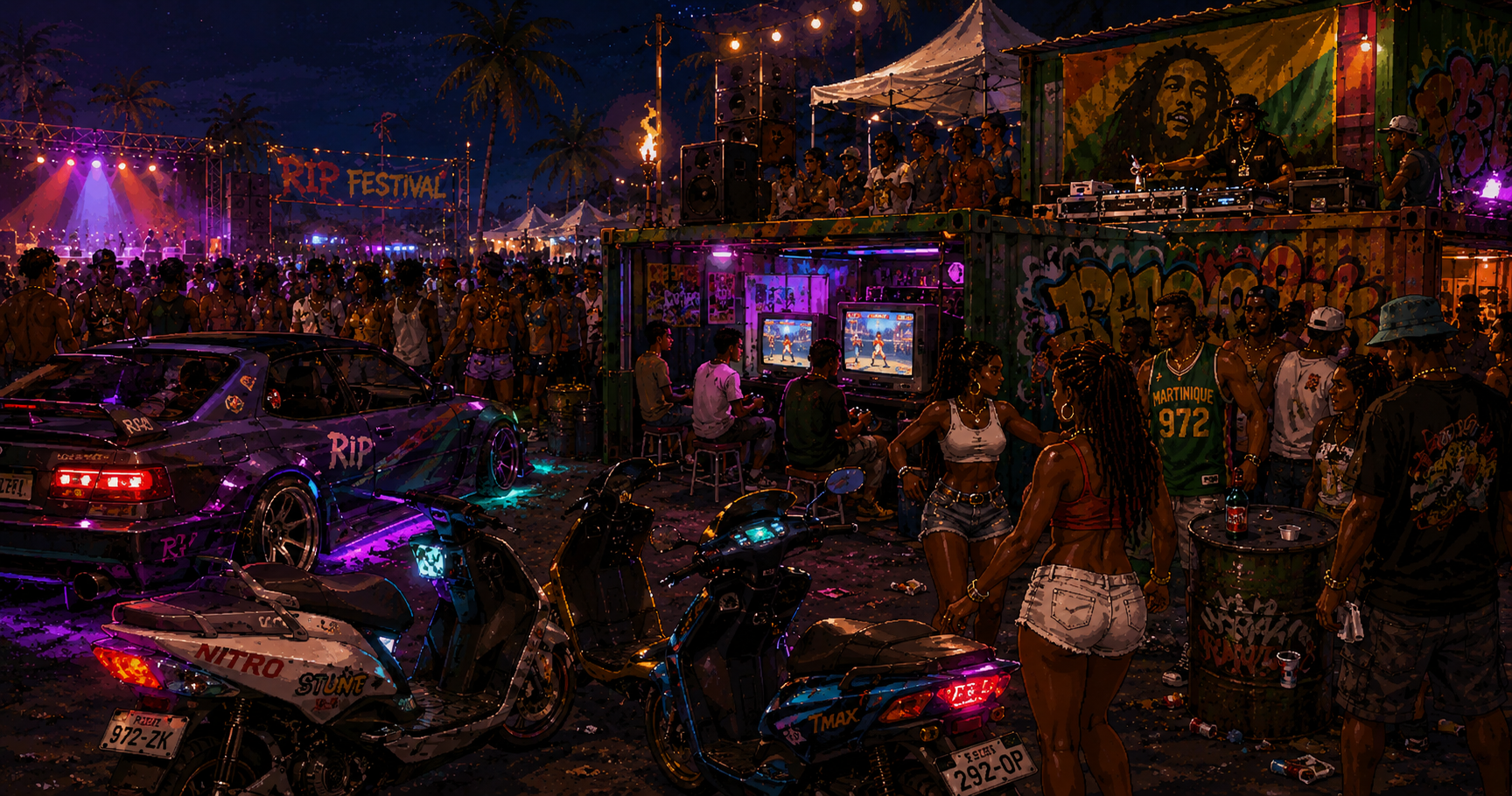 Festival tropical, foule et lumière