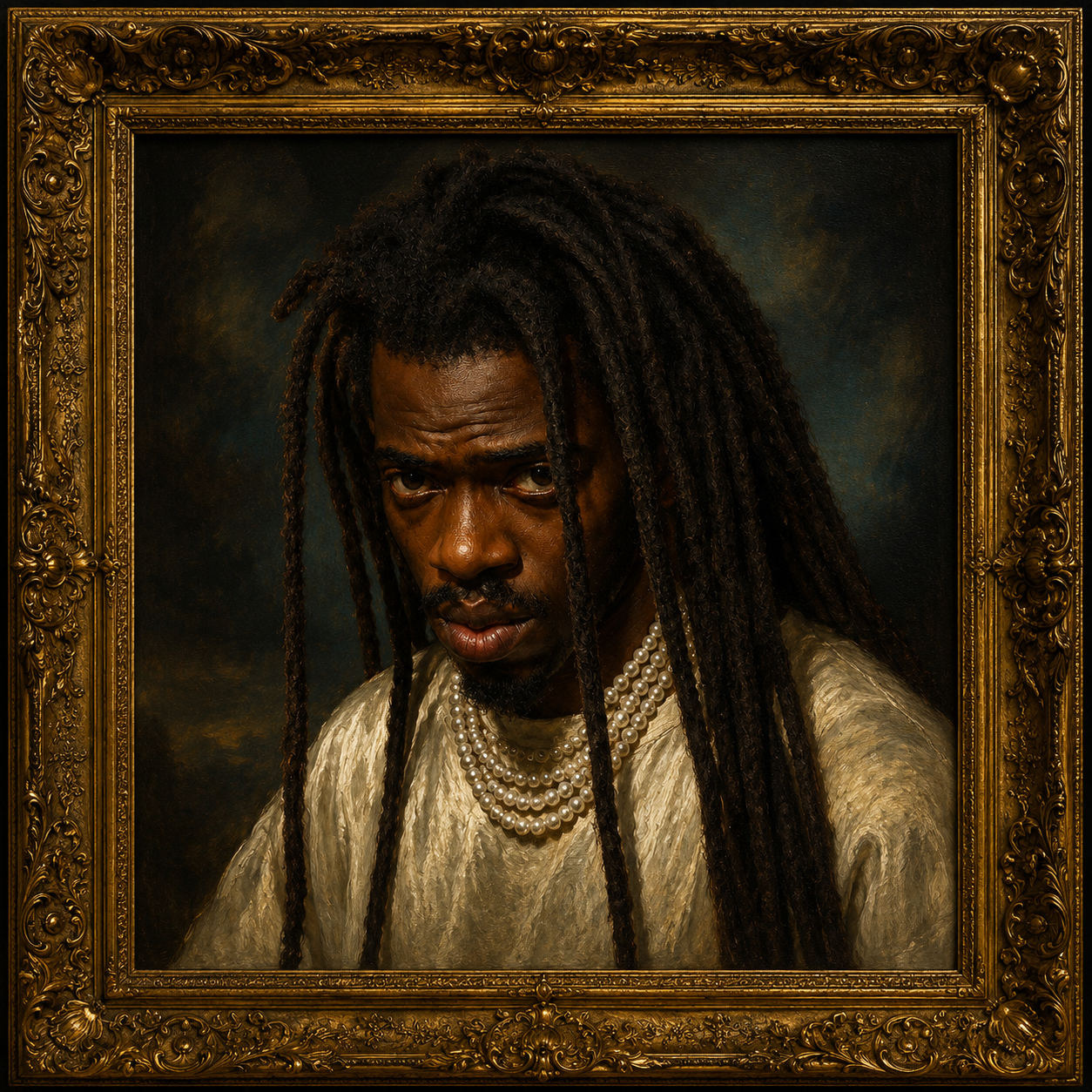 Portrait peint de Mathis OneBlaze dans un cadre doré